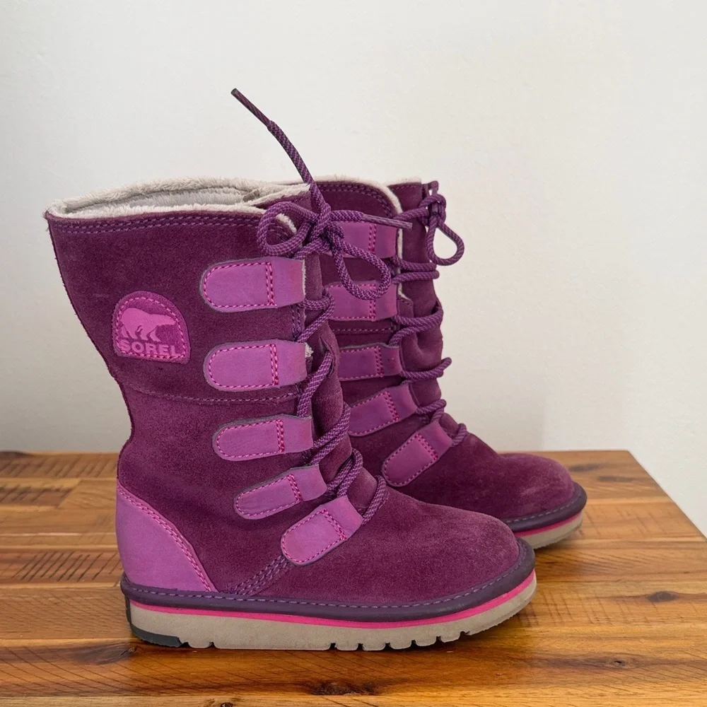 Sorel Toddler Girls purple genuine suede leather lace-up tall winter boots